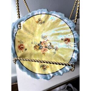 Antique German Lusterware Floral Cake Plate / Table Ashtray